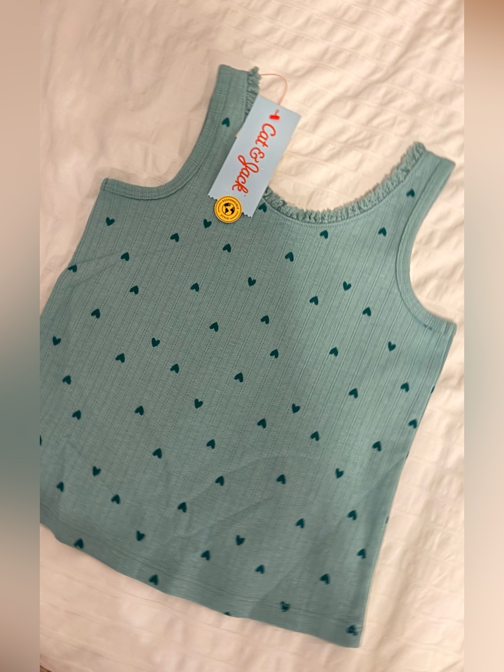 Cat & Jack Girls Ribbed Tank Top Sage Green Heart Print Cute Summer XS NWT - Picture 2 of 4